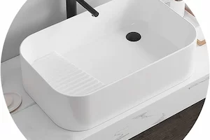 Bathroom Sink Taps - Fregaderos de recipiente de baño sobre el mostrador rectangular de porcelana de cerámica para el baño con lavabo, fregadero moderno blanco sobre el mostrador, juego de 2 izquierdas