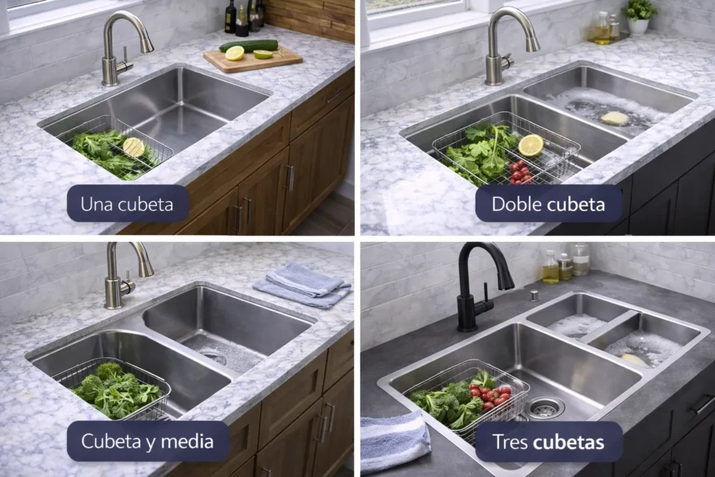 Pilas de cocina según la cantidad de cubetas